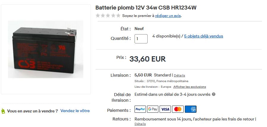Batterie pour Eaton Ellipse PRO 1600VA, remplace 7590116 batterie